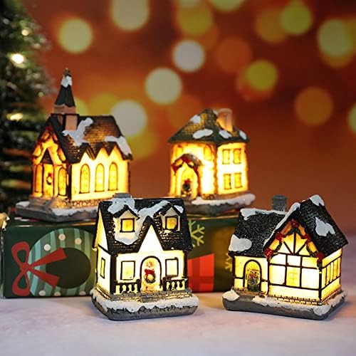 WLKQ Noel Köyü Setleri-Noel Dekorasyonu, Figürinli LED Işıklı Noel Köyü Evleri, Noel Köyü Koleksiyonu Kapalı Oda Dekoru-Koleksiyon