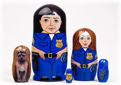 Rusya'da yapılan Polis Yuvalama Bebek 5 adet./ 5 aka Erkek Mavi Profesyonel Koleksiyon Babushka Rus Matryoshka Bebek