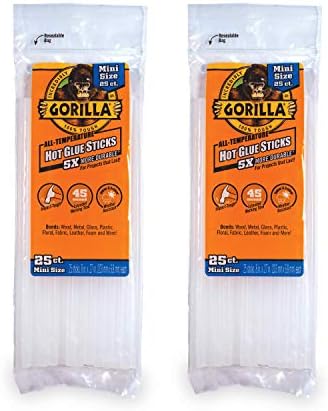 Gorilla Sıcak Tutkal Çubukları, Mini Boy, 8 Uzun x .27 Çap, 25 Sayım, Açık, (2'li Paket)