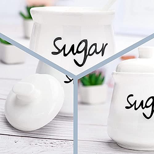 Swetwiny Seramik şeker kapaklı kase ve Kaşık, 12 Ons porselen şeker kavanozu Şeker Dağıtıcı, şekerlik Ev ve mutfak