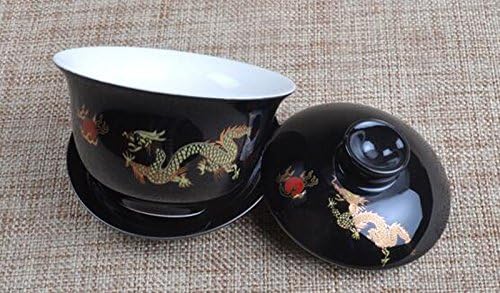 YBK Teknoloji Porselen Kung Fu çay kapaklı bardak ve altlık, Çin Geleneksel Gaiwan Sancai Çay Kase çay seti Ejderha