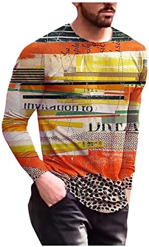 Moda Gömlek Erkekler için Renkli Baskı Patchwork Yuvarlak Boyun Uzun Kollu Kazak Bluz Yüksek Streç Slim Fit Tops
