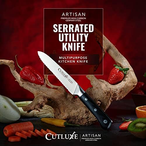 Cutluxe Maket Bıçağı-5 Tırtıklı Maket Bıçağı - Mutfak Bıçağı-Tırtıklı Domates Bıçağı-Dövme Yüksek Karbonlu Alman Çeliği