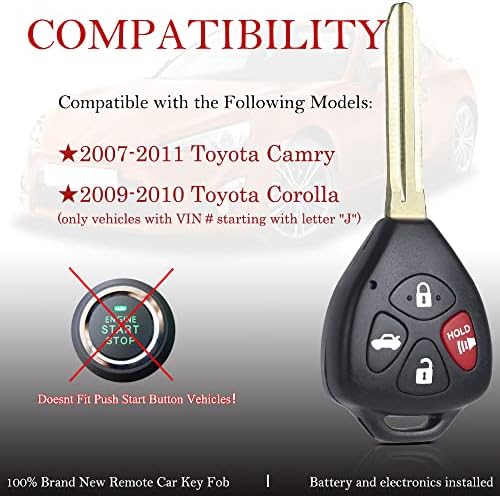 Anahtar Fob Uzaktan Değiştirme Toyota Camry için Uyar 2007 2008 2009 2010 2011/Corolla 2009-2010 HYQ12BBY Anahtarsız