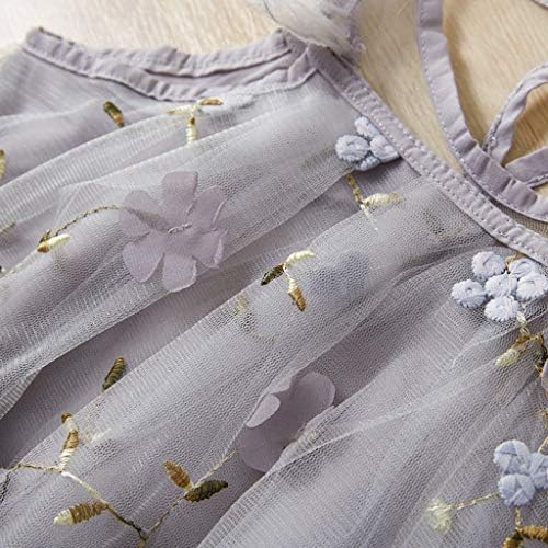 Fly Elbise Tutu Kollu Prenses Çiçek Dantel Elbise Nakış Bebek Kız Toddler Sonbahar (Gri, 4-5 Yıl), gri, 4-5T