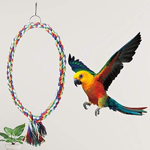 Kuş Halat Salıncak, Pamuk Kuş Daire Halka Halat Levrek Standı Salıncak çiğneme oyuncak Kuş Kafesi dekorasyon aksesuarı