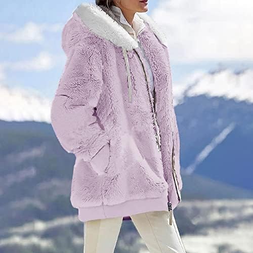 COKUERA kadın Sonbahar Moda Polar Ekleme Giyim Kış Parka Ceket Gevşek Peluş Rahat Uzun Kollu Fermuar Hırka Ceket