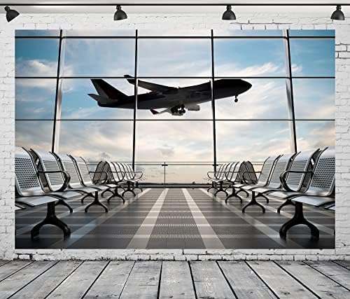 Loccor 10x8ft Polyester Kumaş Havaalanı Terminali Zemin Uçak Kalkış salon penceresi Fotoğraf Arka Plan Uçak Parti