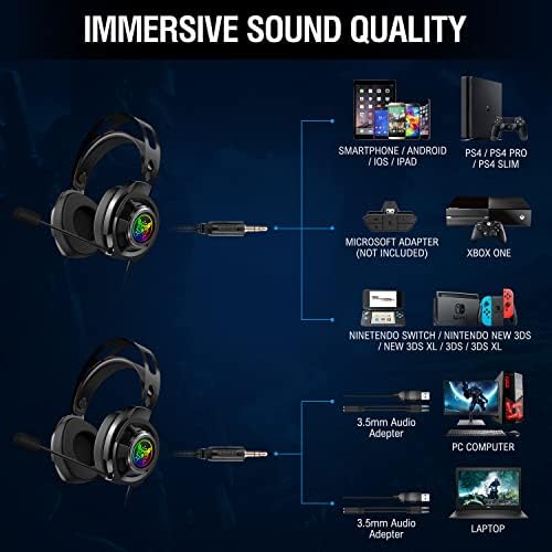 Playstation 5 için Mikrofonlu Oyun Kulaklığı, Askıya Alınmış Yumuşak Yumuşak Bellek Kulaklıkları, 7.1 Surround Ses