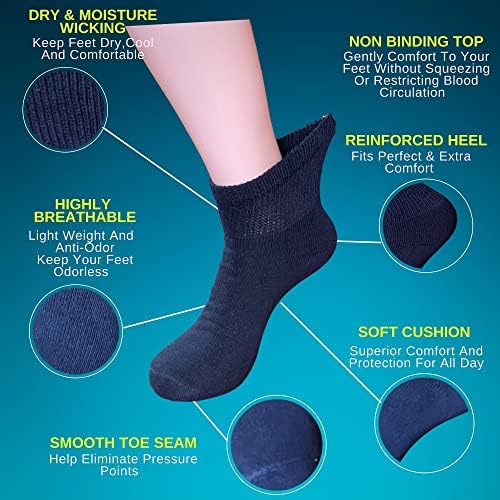 FANTEZİ PİX Diyabetik Çorap Kadın ve Erkek-6 Pairs Renkli Pamuk Ayak Bileği Bağlayıcı Olmayan Nefes Dikişsiz Ayak